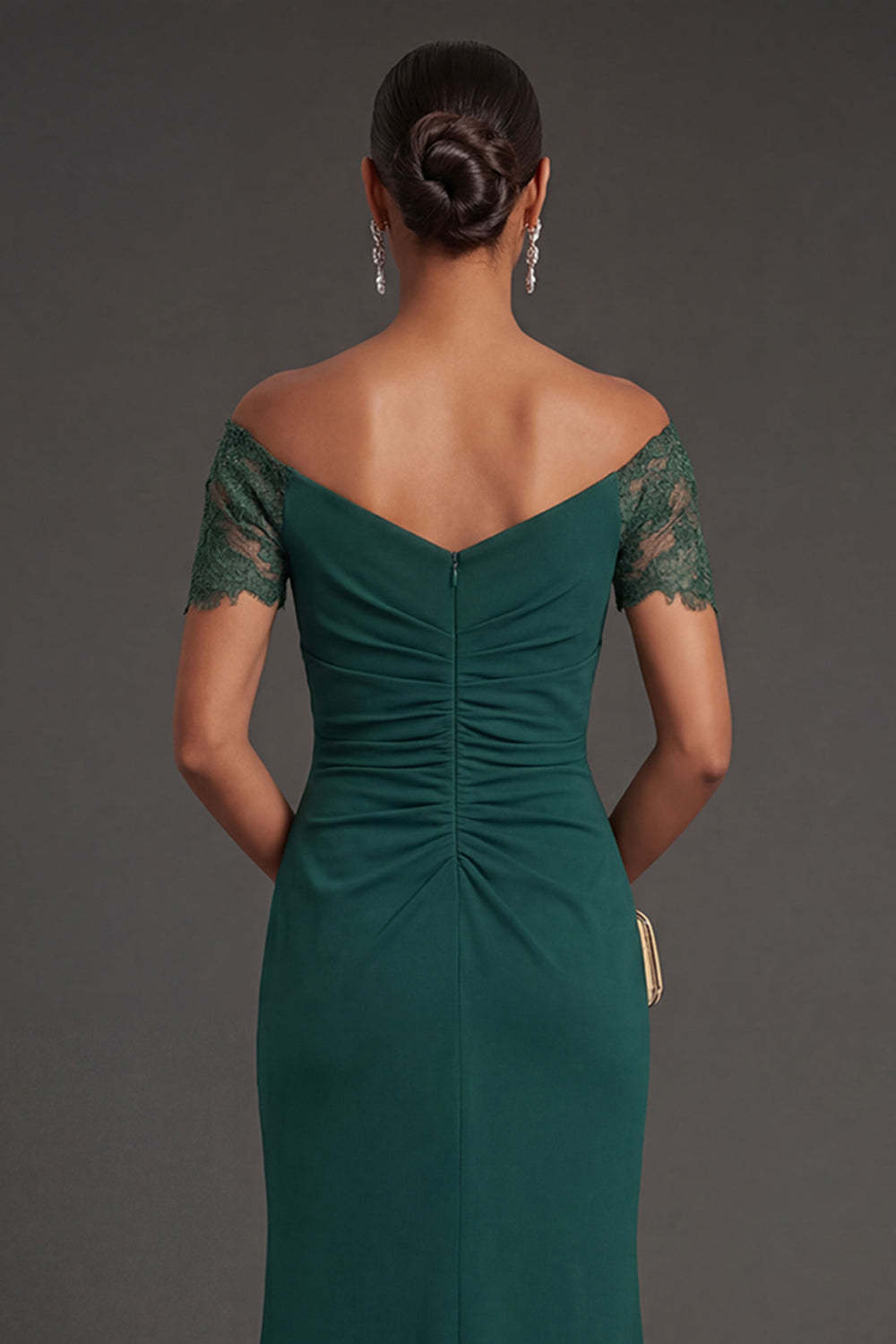 Dark Green Mermaid Off the Shoulder Ruched Long Formal Dress