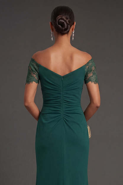 Dark Green Mermaid Off the Shoulder Ruched Long Formal Dress