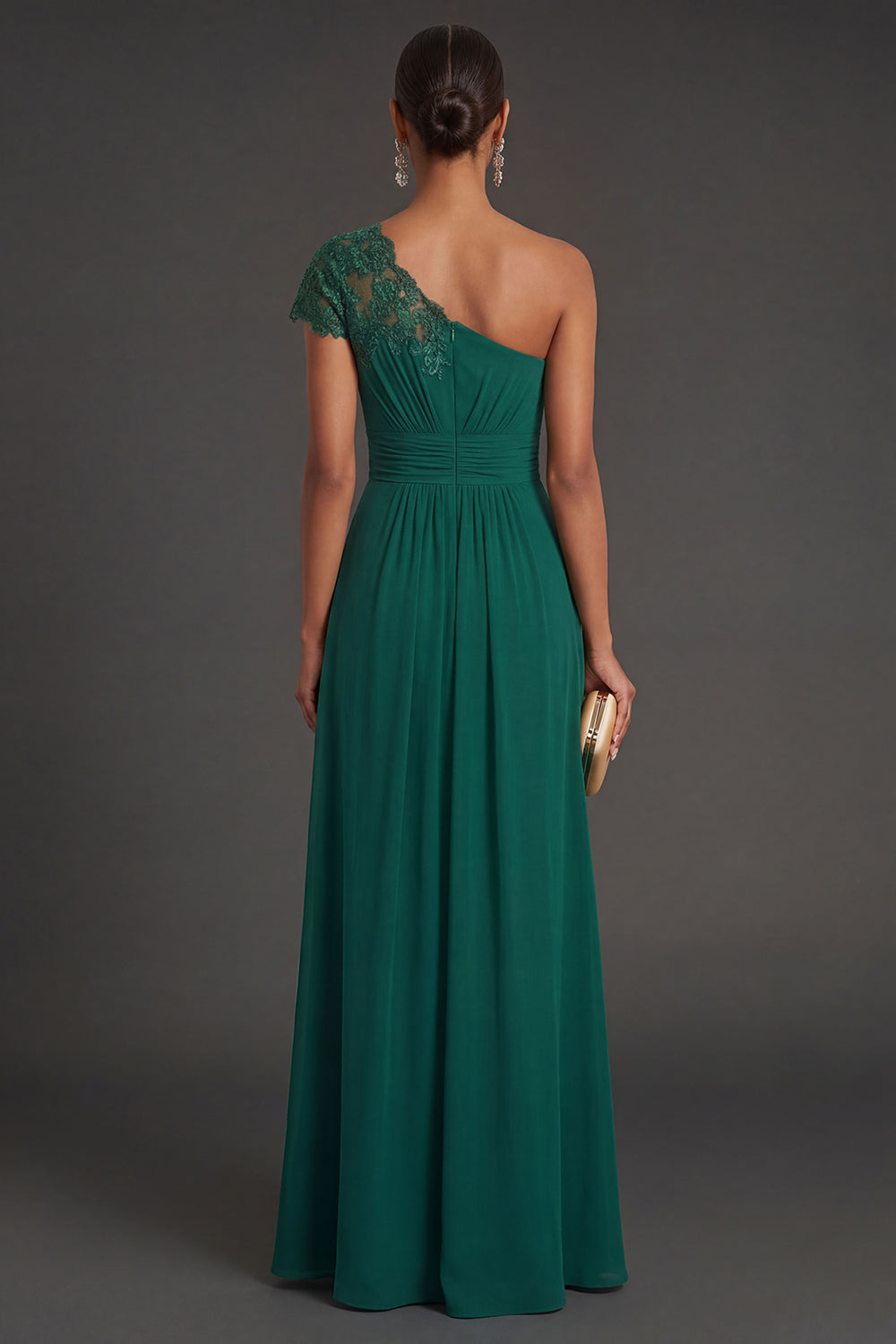 Dark Green Sheath One Shoulder Ruched Ruffled Long Formal Dress