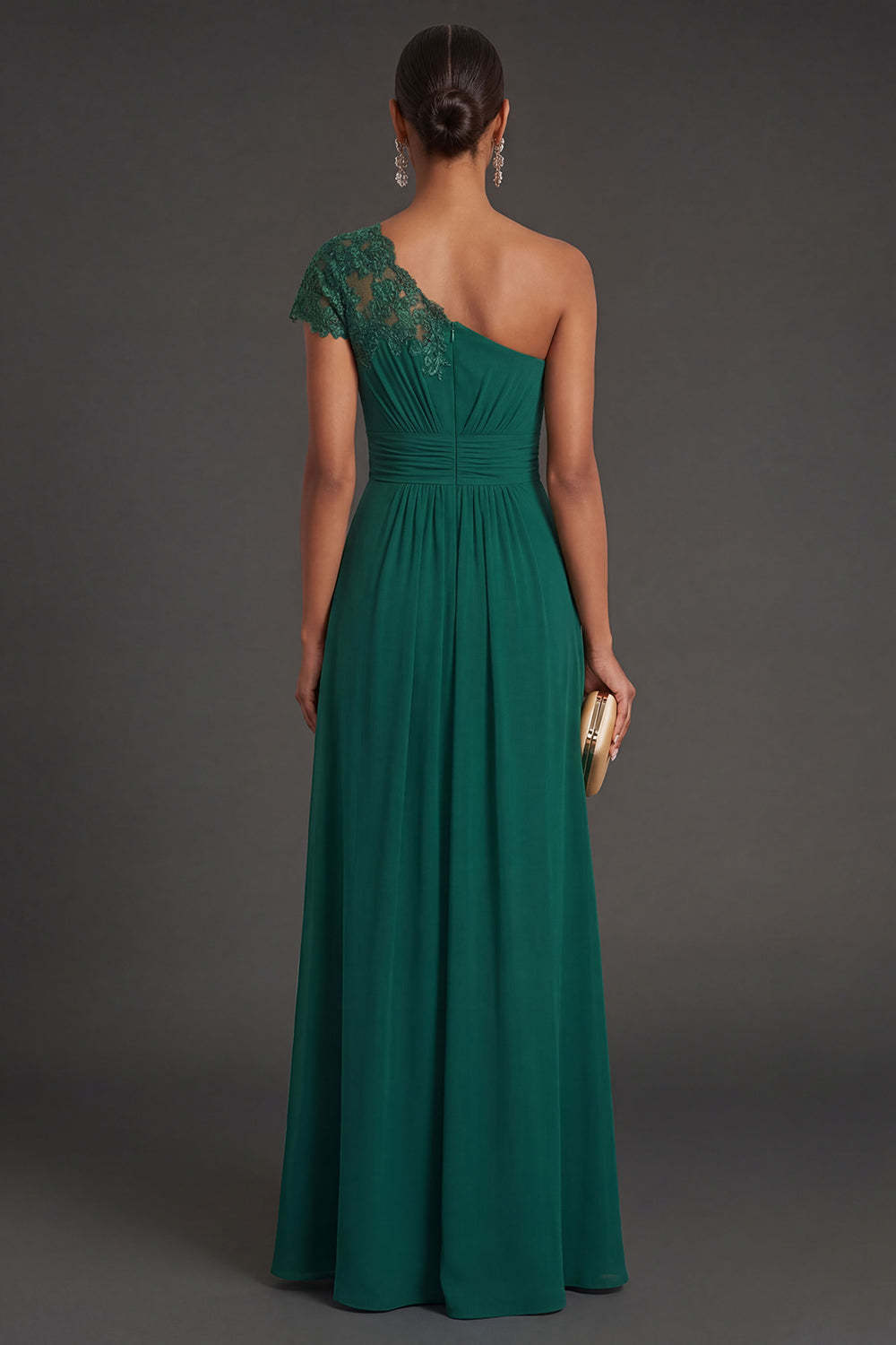 Dark Green Sheath One Shoulder Ruched Ruffled Long Formal Dress