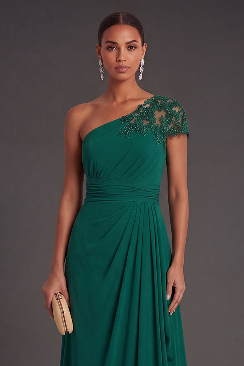 Dark Green Sheath One Shoulder Ruched Ruffled Long Formal Dress