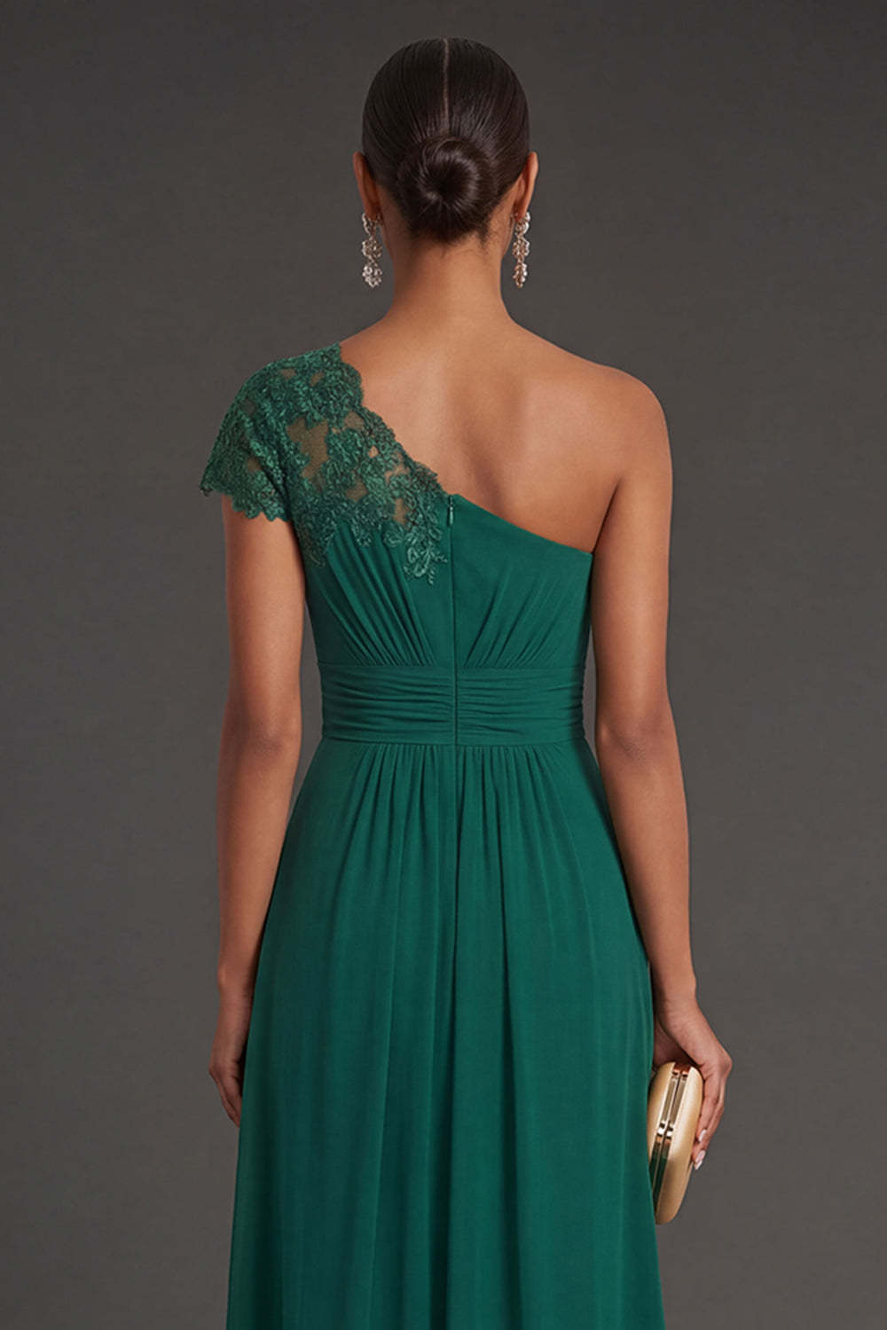 Dark Green Sheath One Shoulder Ruched Ruffled Long Formal Dress