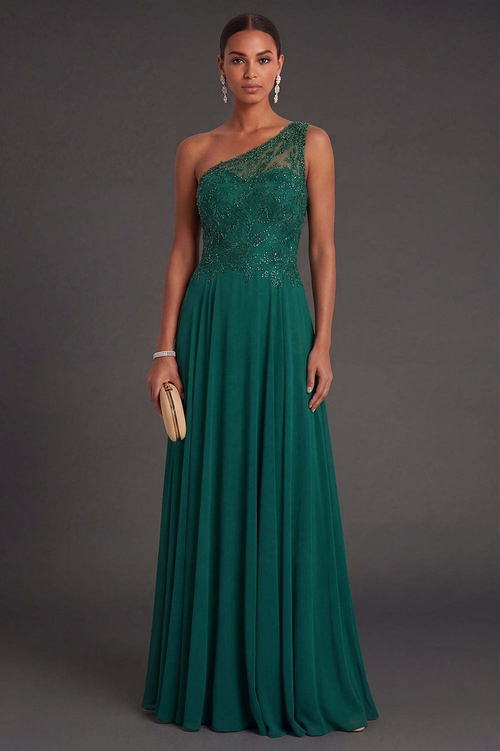 Leely Women Sparky Beaded Dark Green Sheath Long Formal Dress Appliqued Sleeveless Backless Wedding Guest Dress
