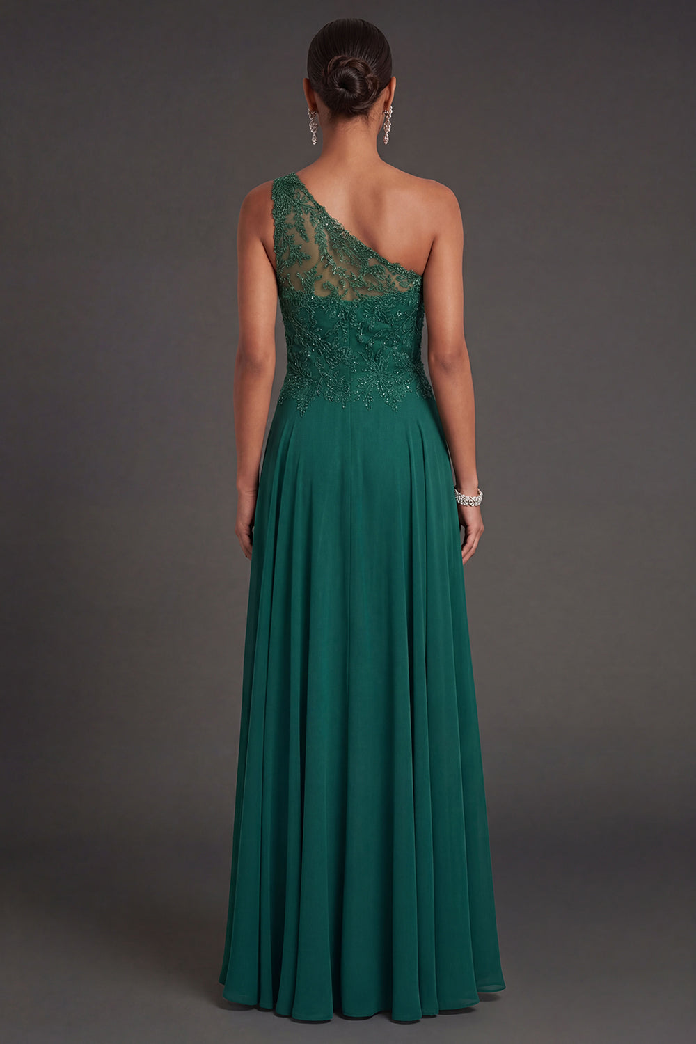 Sparky Beaded Dark Green Appliqued Sheath Long Formal Dress