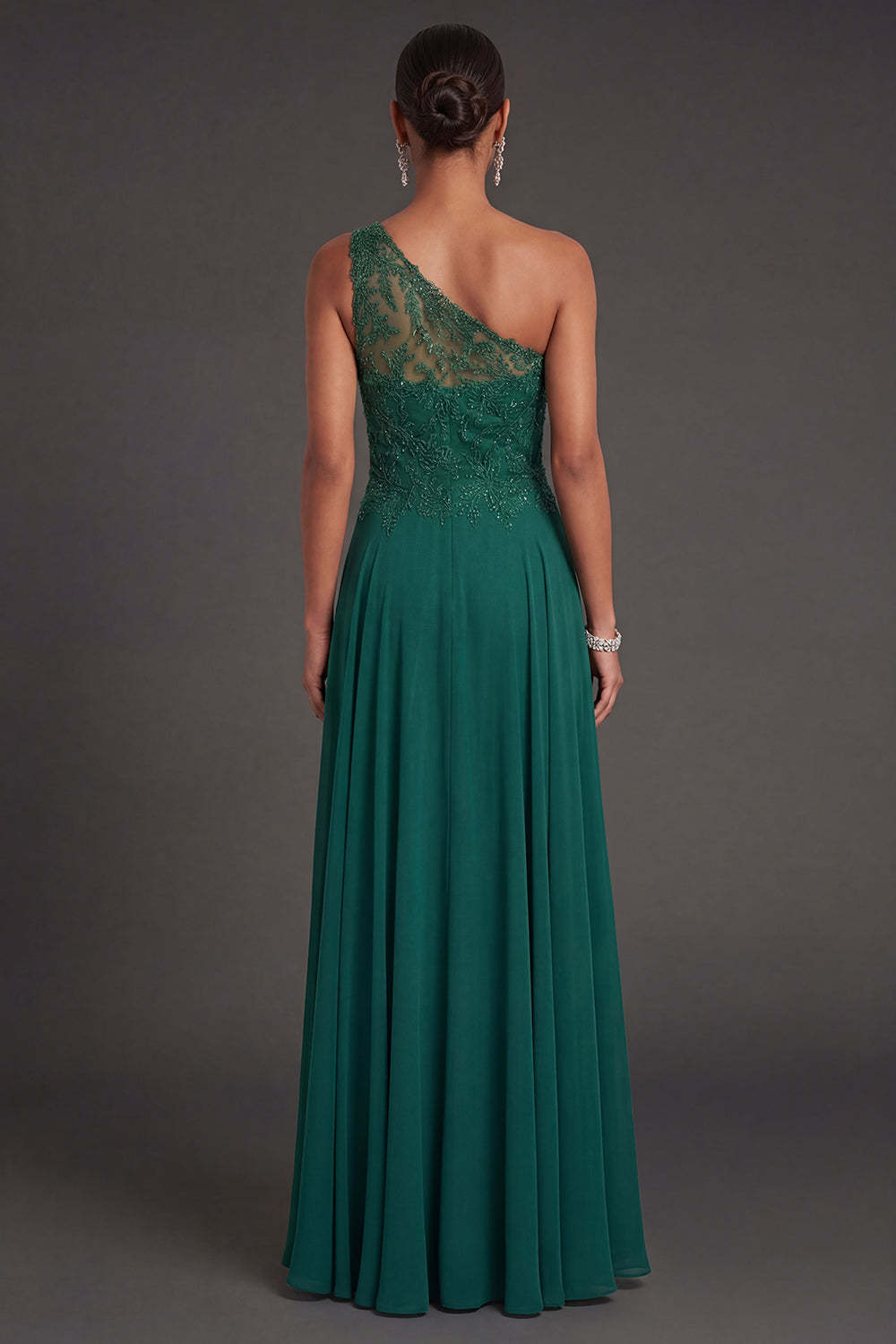 Sparky Beaded Dark Green Appliqued Sheath Long Formal Dress