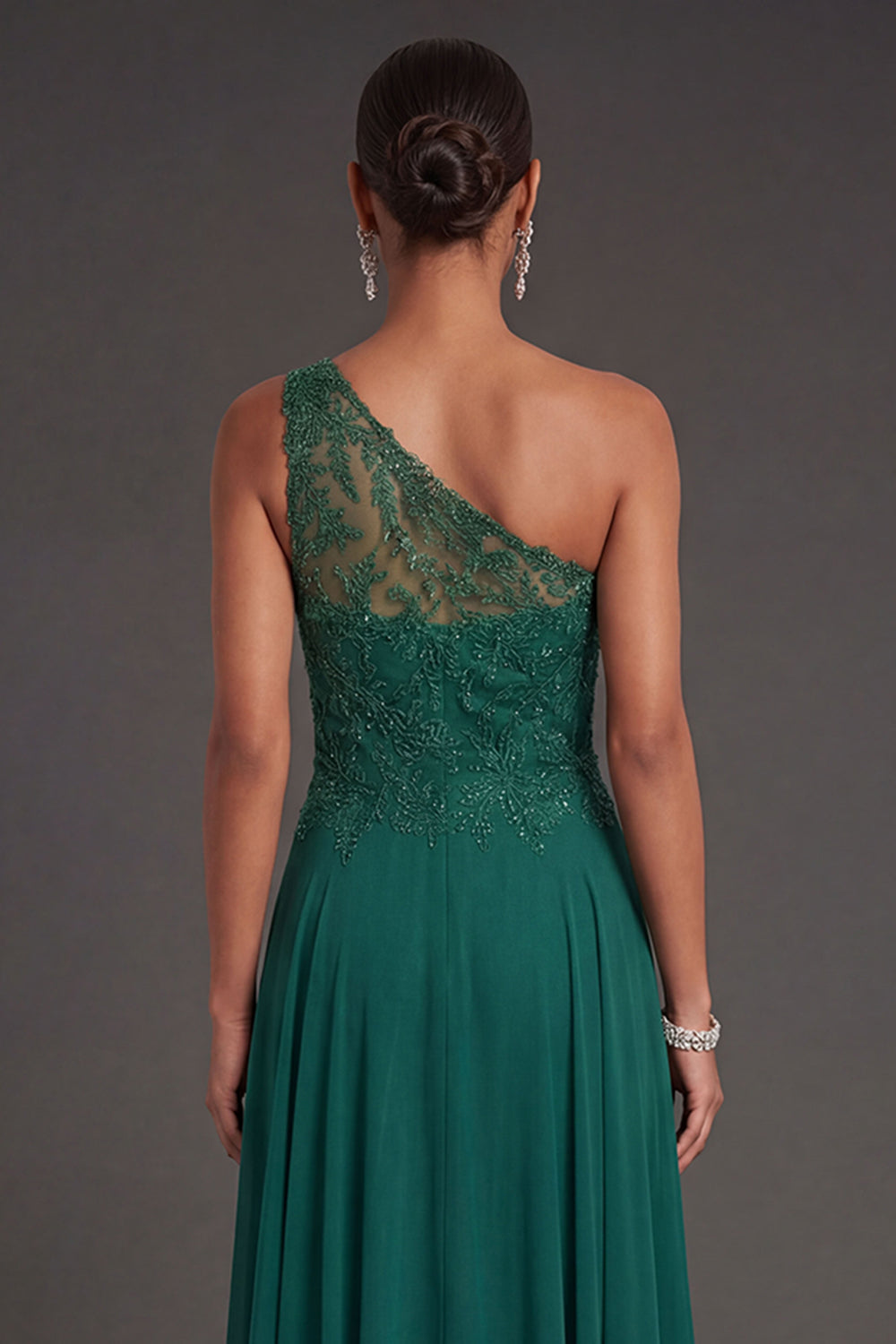 Sparky Beaded Dark Green Appliqued Sheath Long Formal Dress