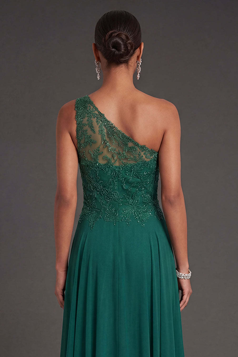 Sparky Beaded Dark Green Appliqued Sheath Long Formal Dress