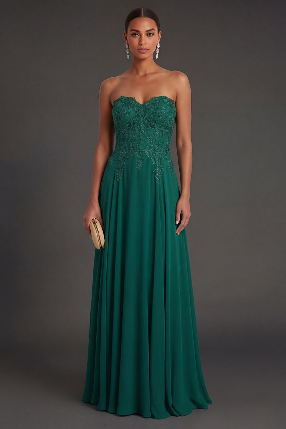 Sheath Dark Green Sweetheart Appliqued Backless Long Formal Dress