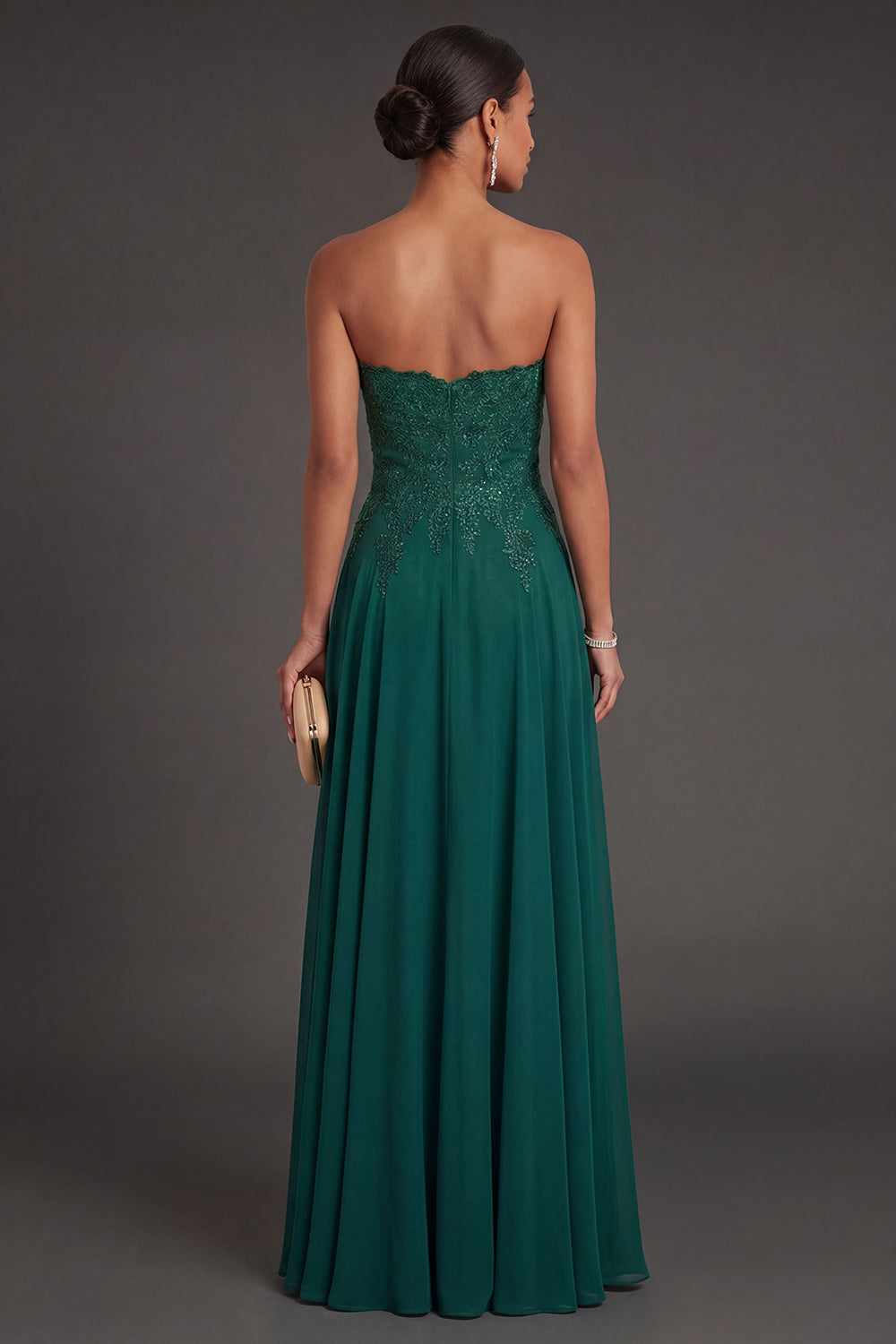 Sheath Dark Green Sweetheart Appliqued Backless Long Formal Dress