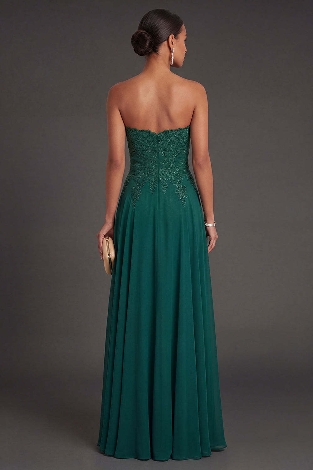 Sheath Dark Green Sweetheart Appliqued Backless Long Formal Dress
