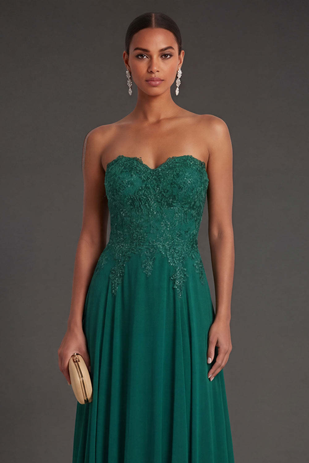 Sheath Dark Green Sweetheart Appliqued Backless Long Formal Dress