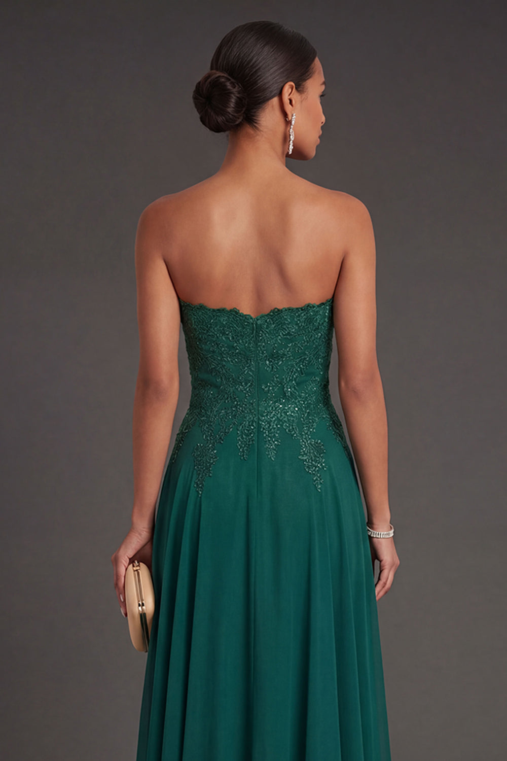 Sheath Dark Green Sweetheart Appliqued Backless Long Formal Dress