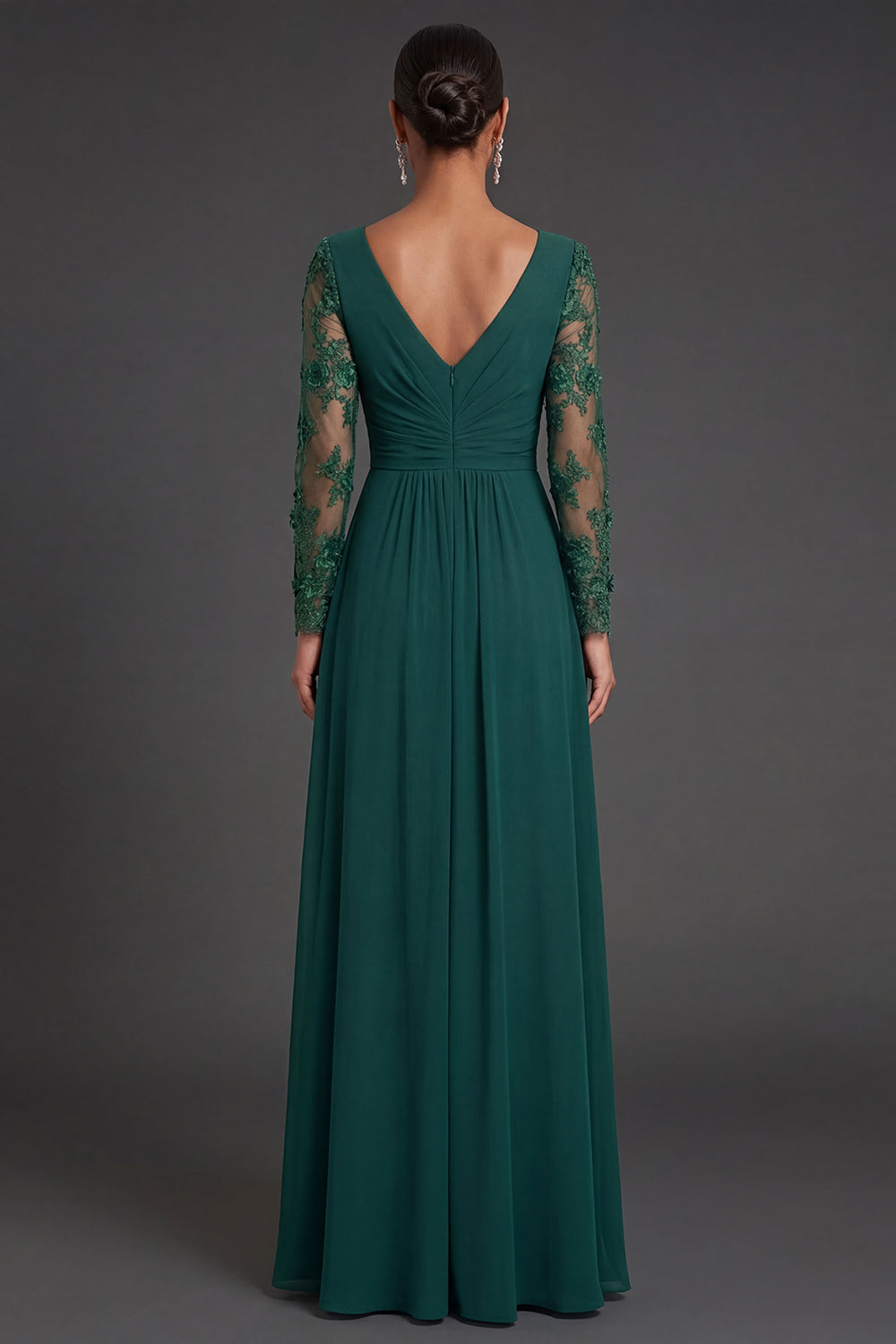 Sheath Dark Green V Neck Appliqued Long Formal Dress With Slit