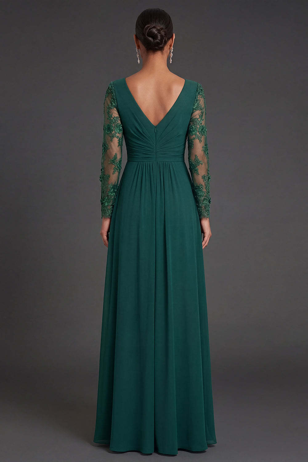 Sheath Dark Green V Neck Appliqued Long Formal Dress With Slit