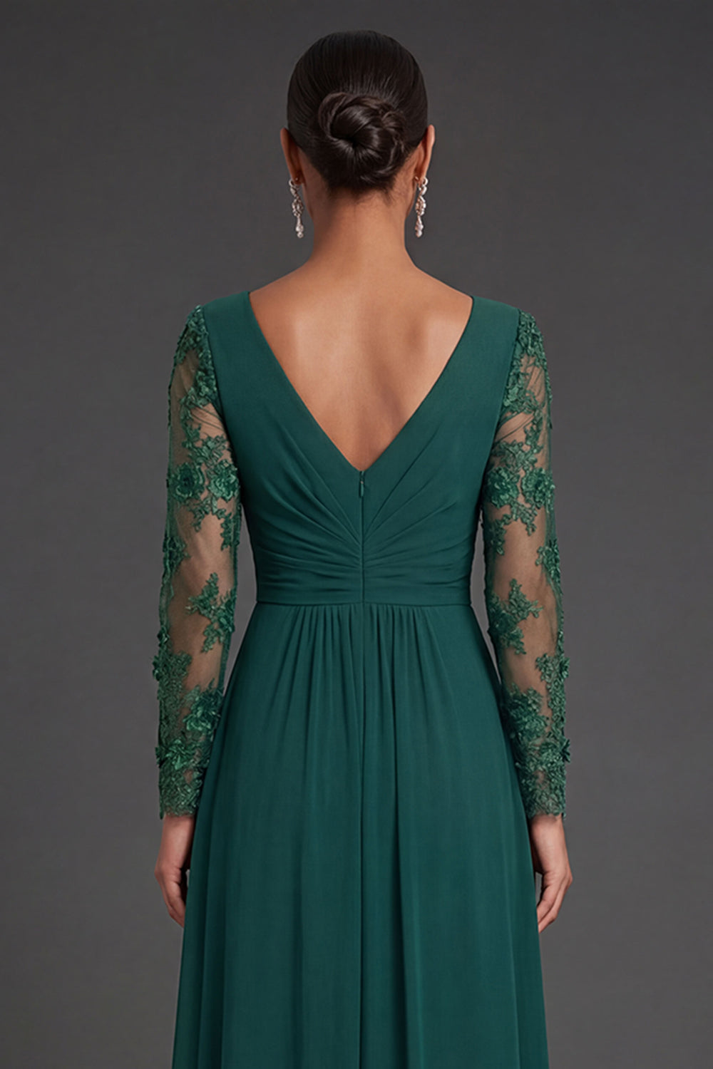 Sheath Dark Green V Neck Appliqued Long Formal Dress With Slit