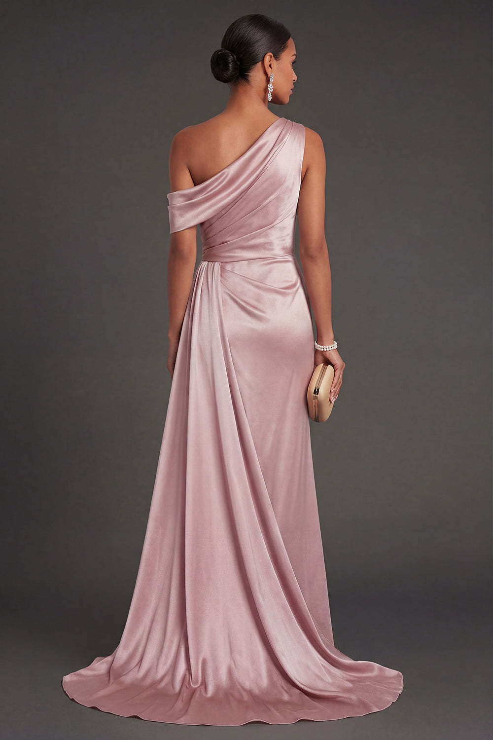Blush Strain Mermaid One Shoulder Ruched Long Formal Dress with Cape