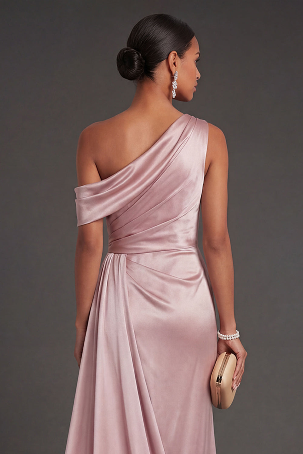 Blush Strain Mermaid One Shoulder Ruched Long Formal Dress with Cape