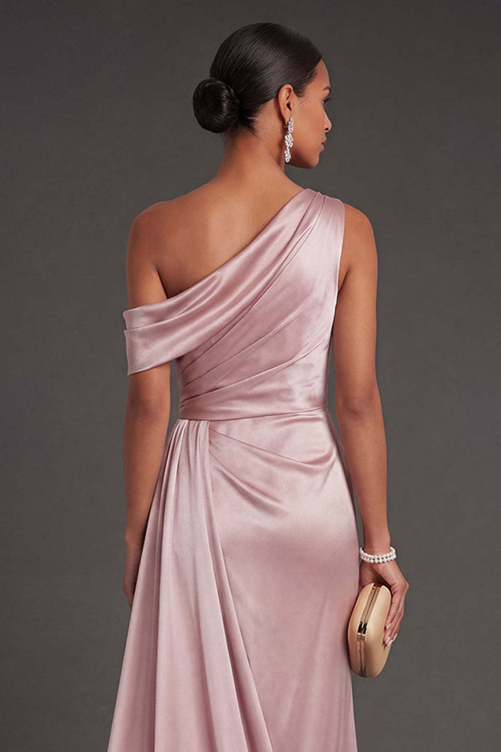 Blush Strain Mermaid One Shoulder Ruched Long Formal Dress with Cape