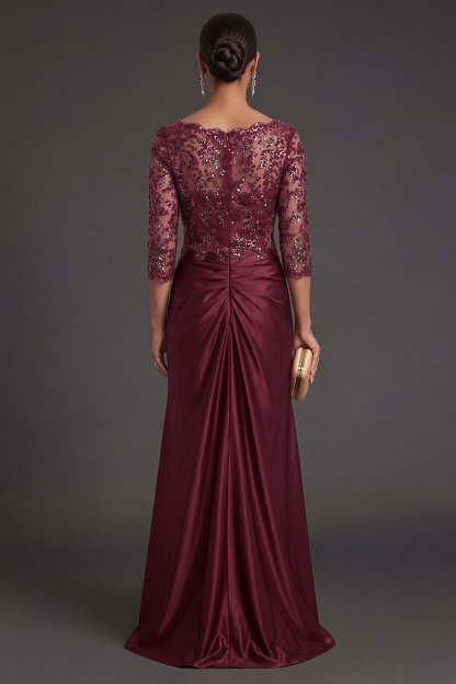 Sparkly Beaded Navy Floral Appliqued Ruched Mermaid Long Formal Dress