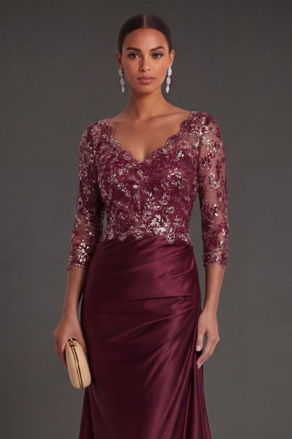 Sparkly Beaded Navy Floral Appliqued Ruched Mermaid Long Formal Dress