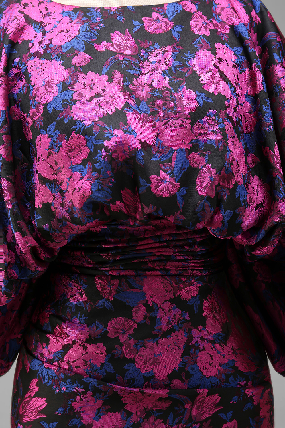 Jacquard Floral Fuchsia Mermaid Ruched Long Mother Of Bride Dress