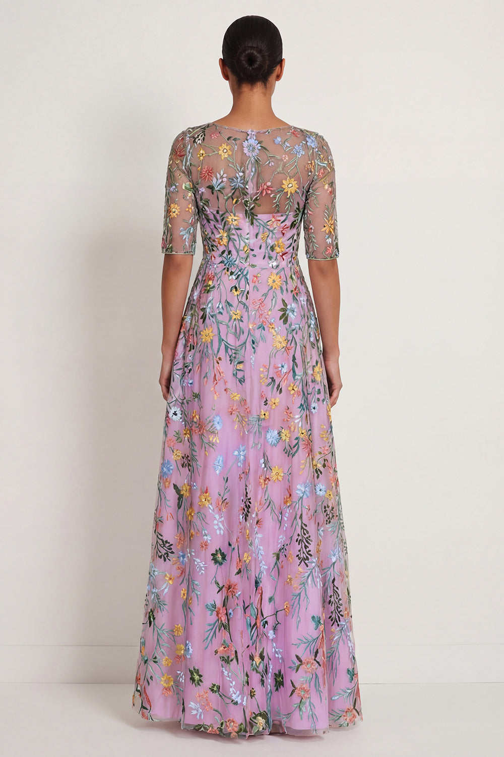 Floral A Line Illusion Neck Green Embroidered Long Wedding Guest Dress