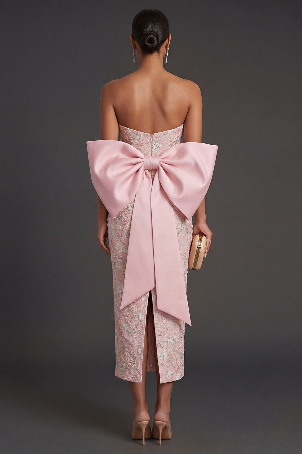 Pink Floral Sheath Appliqued Long Formal Dress with Slit