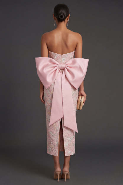 Pink Floral Sheath Appliqued Long Formal Dress with Slit