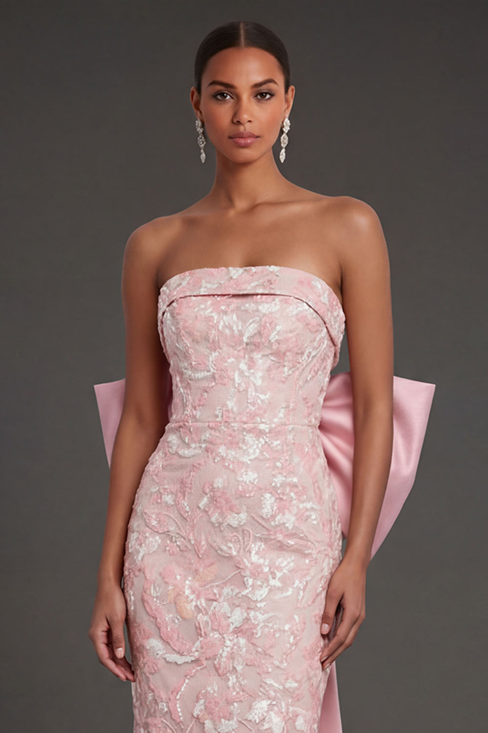 Pink Floral Sheath Appliqued Long Formal Dress with Slit