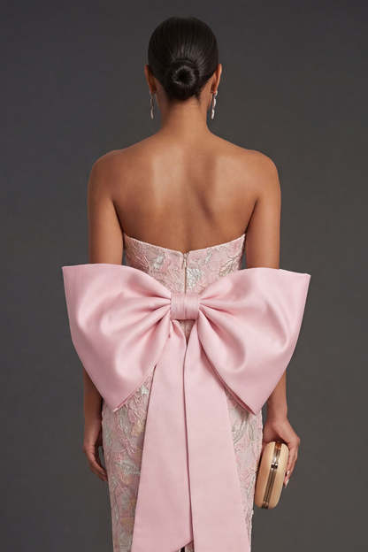 Pink Floral Sheath Appliqued Long Formal Dress with Slit