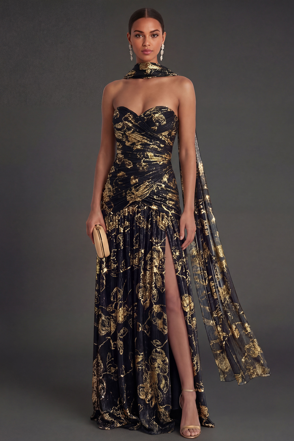 Dusty Sage Sheath Ruched Sweetheart Maxi Wedding Guest Dress with Slit