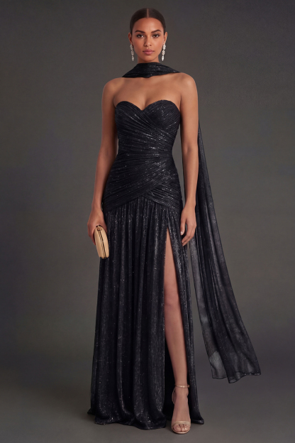 Dusty Sage Sheath Ruched Sweetheart Maxi Wedding Guest Dress with Slit