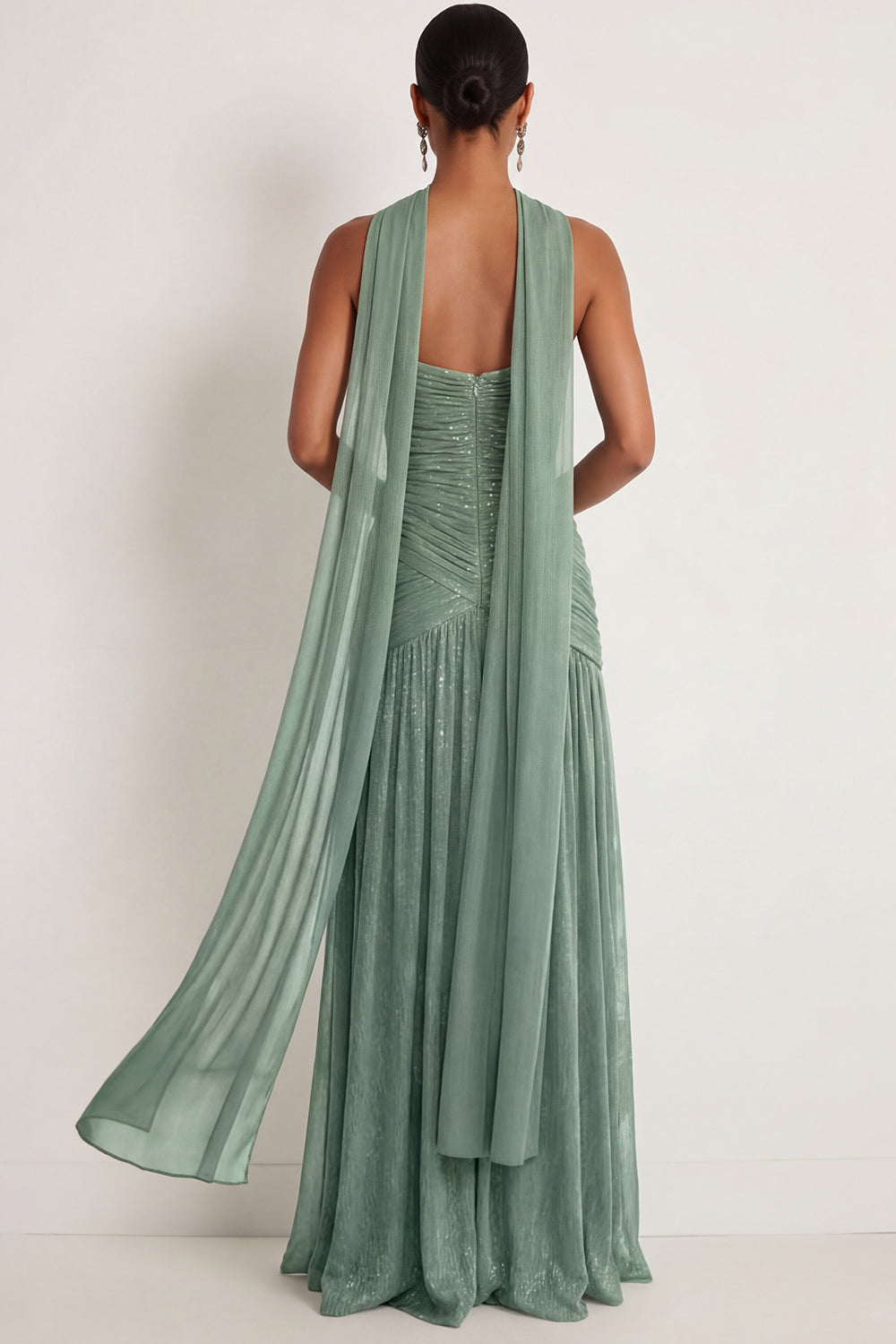 Dusty Sage Sheath Ruched Sweetheart Maxi Wedding Guest Dress with Slit