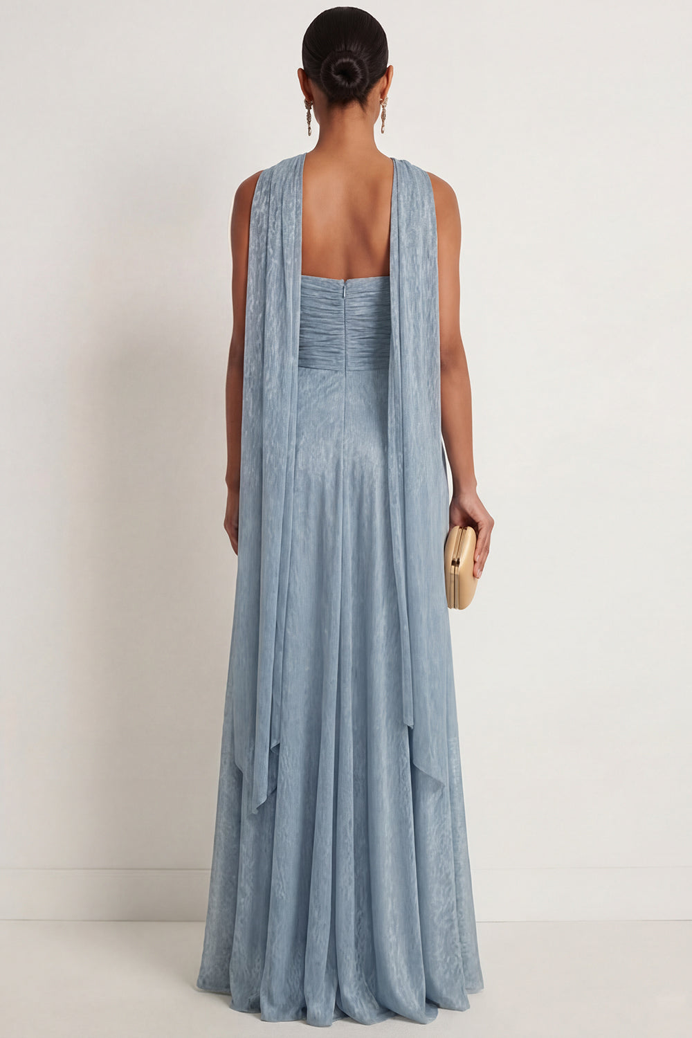 Sky Blue A Line Ruched Sweetheart Maxi Formal Dress with Slit