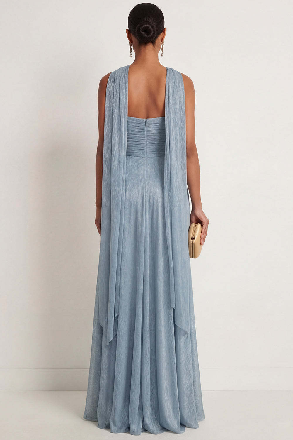 Sky Blue A Line Ruched Sweetheart Maxi Formal Dress with Slit