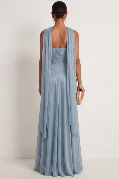 Sky Blue A Line Ruched Sweetheart Maxi Formal Dress with Slit