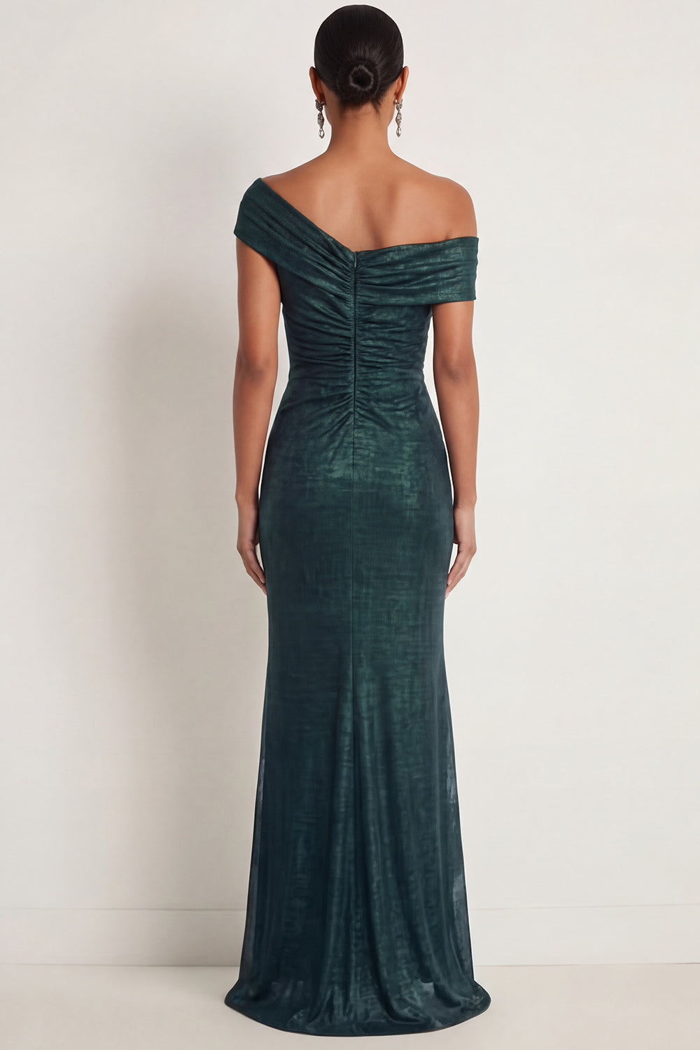 Dark Green One Shoulder Mermaid Ruched Long Formal Dress