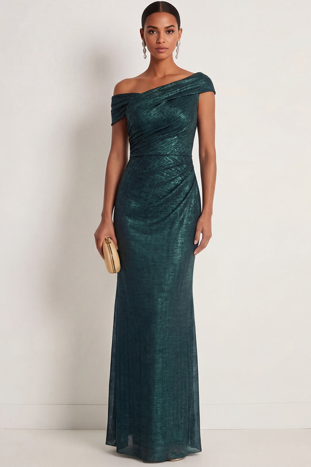 Dark Green One Shoulder Mermaid Ruched Long Formal Dress