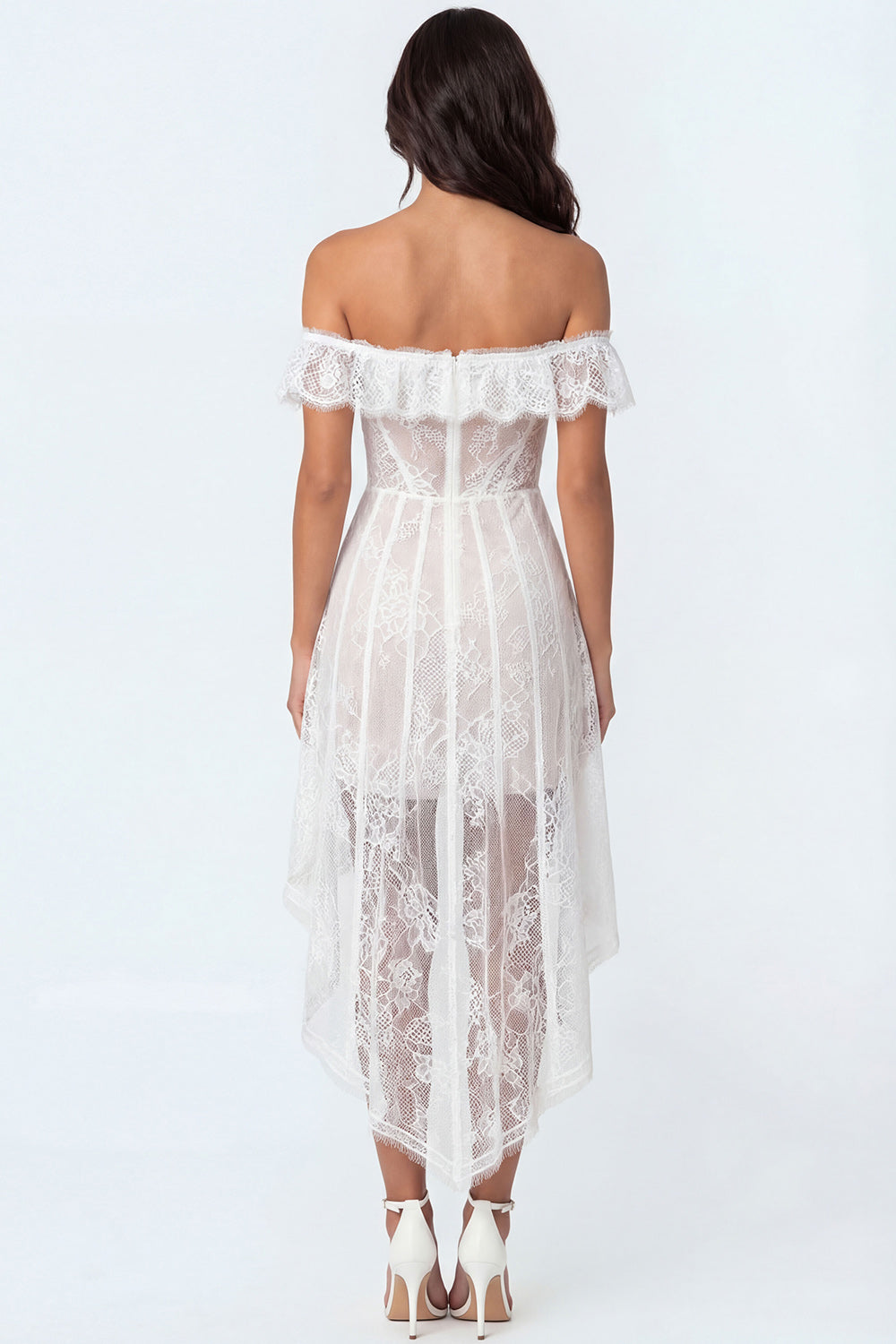 White Corset A Line Off the Shoulder High Low Engagement Dress