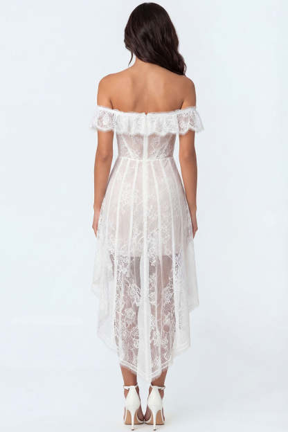 White Corset A Line Off the Shoulder High Low Engagement Dress