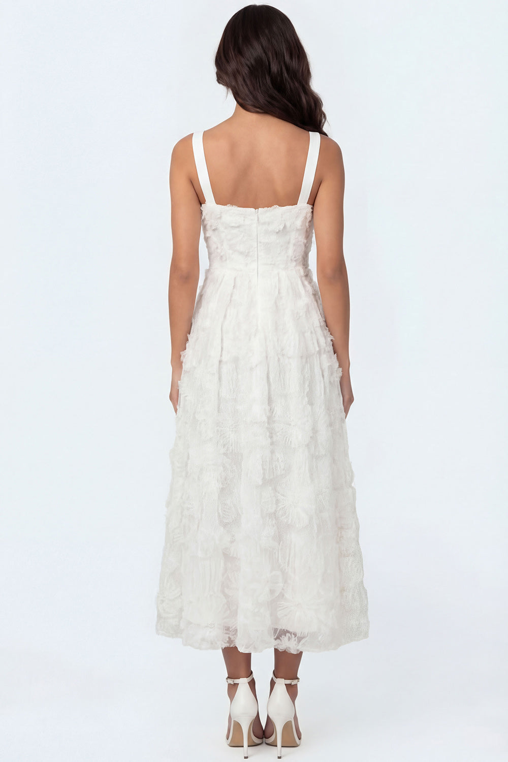 A Line Floral White Thick Straps Appliqued Long Engagement Dress