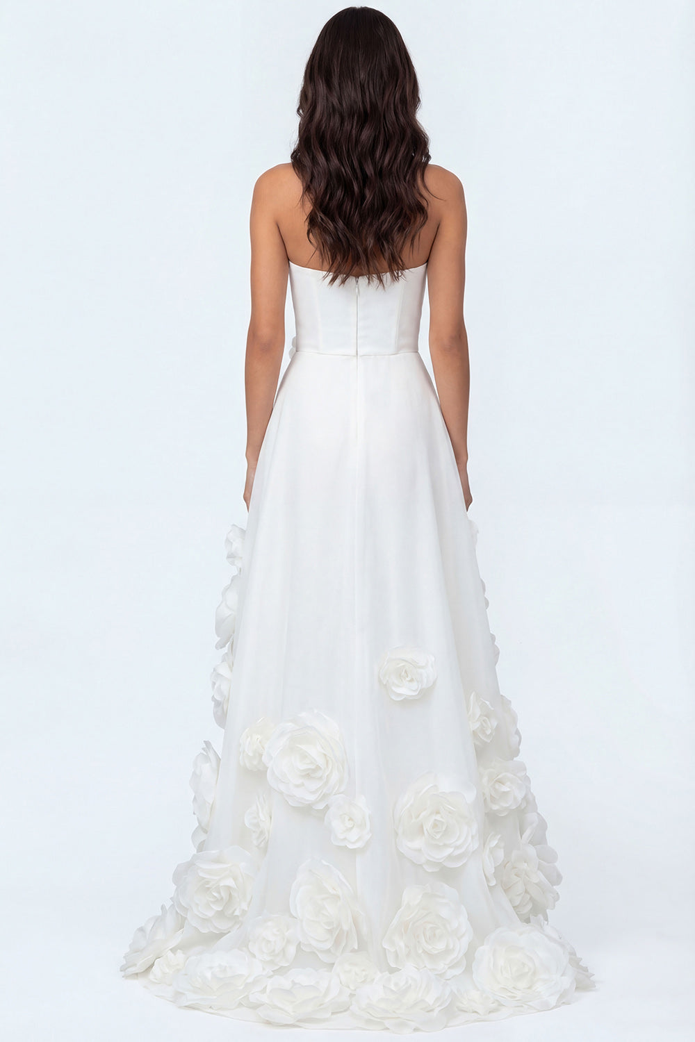 White High Low A Line Strapless Bridal Shower Dress with 3D Flower