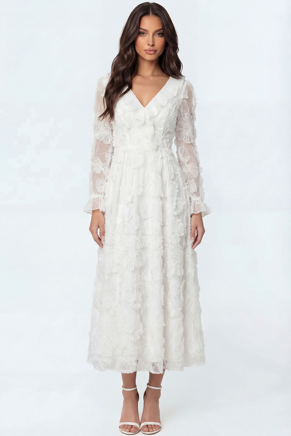 floral printed maxi dress Zapaka Women Ivory Crepe Short Wedding with Ruffles Square Neck Bodycon Long Sleeves Bridal Shower Dress, Ivory / US18W Perfect for bridal showers Bridal Shower Dresses Collection |