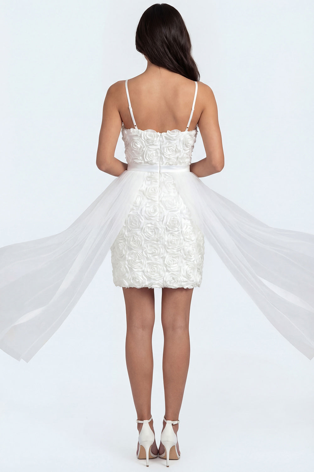 White Bodycon Floral Spaghetti Straps Short Engagement Dress