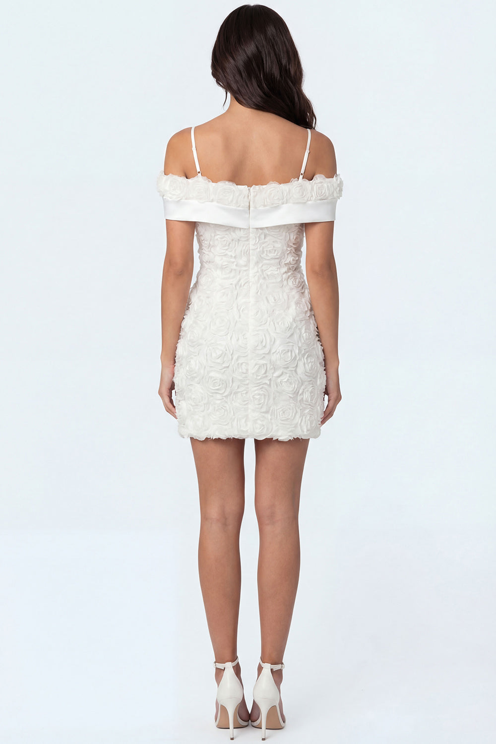 Floral White Cold Shoulder Bodycon Short Bridal Shower Dress