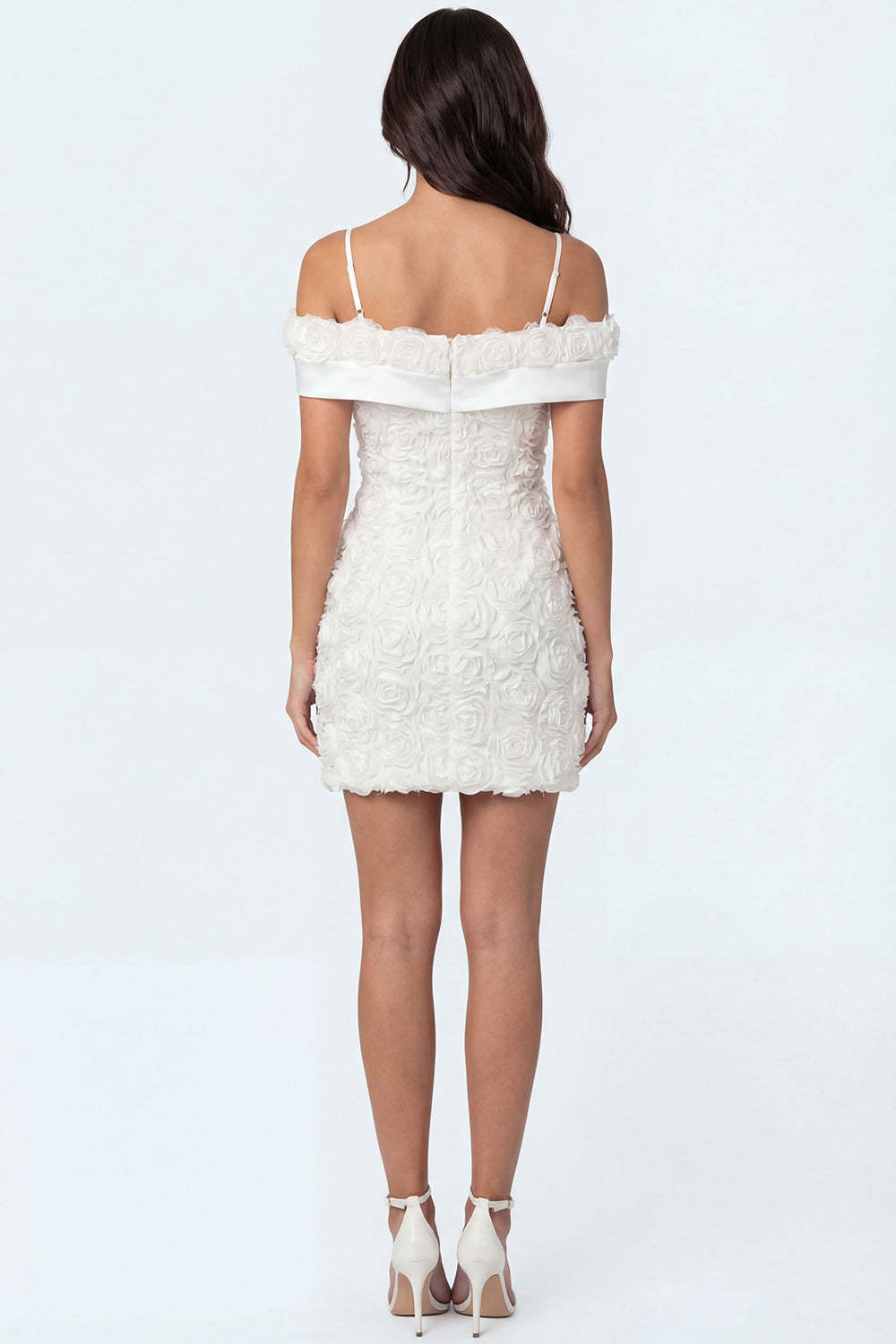 Floral White Cold Shoulder Bodycon Short Bridal Shower Dress