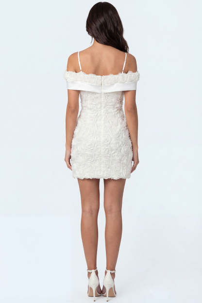 Floral White Cold Shoulder Bodycon Short Bridal Shower Dress