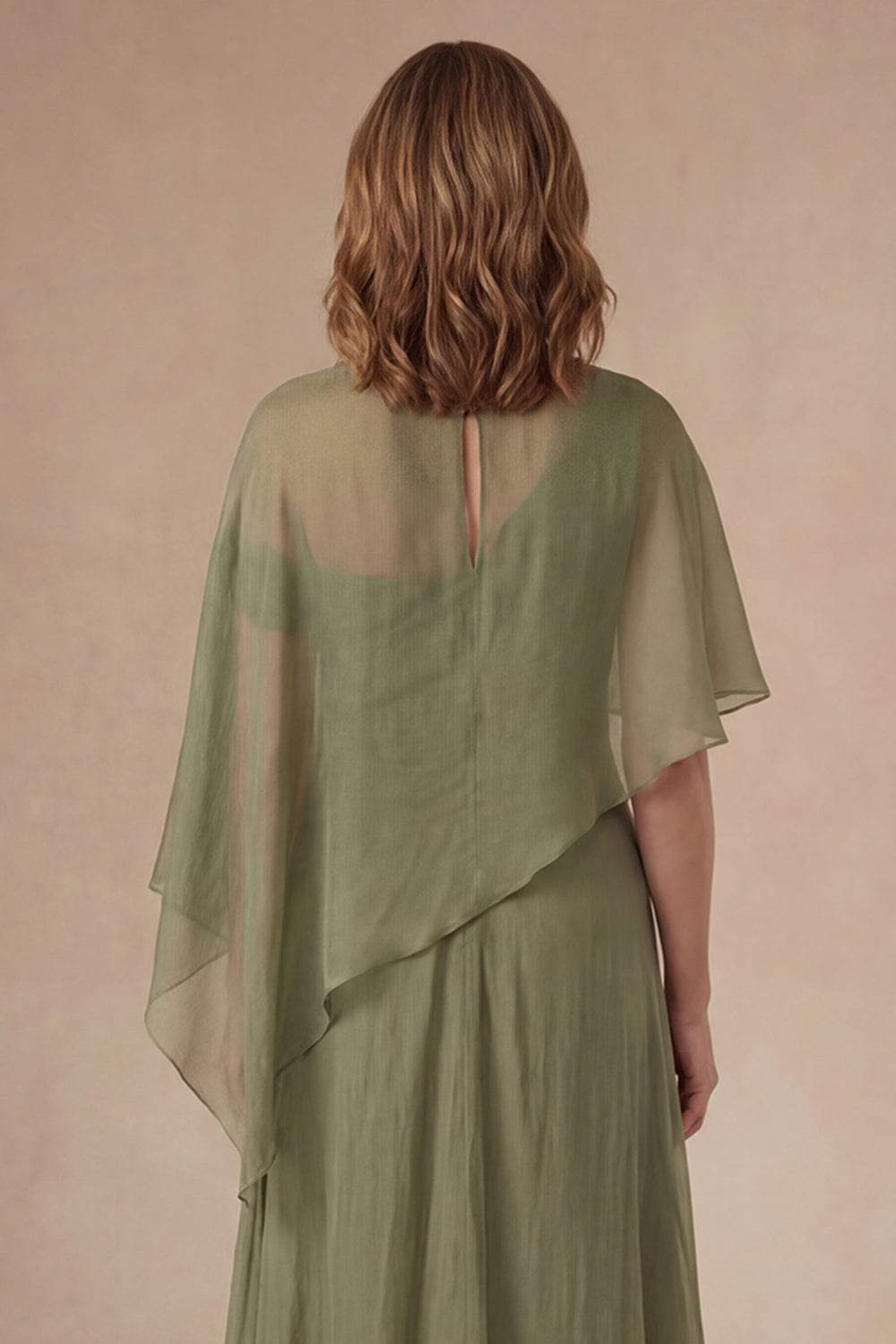 Dusty Sage Sheath Off the Shoulder Ruched Long Mother of the Bride Dress with Cape