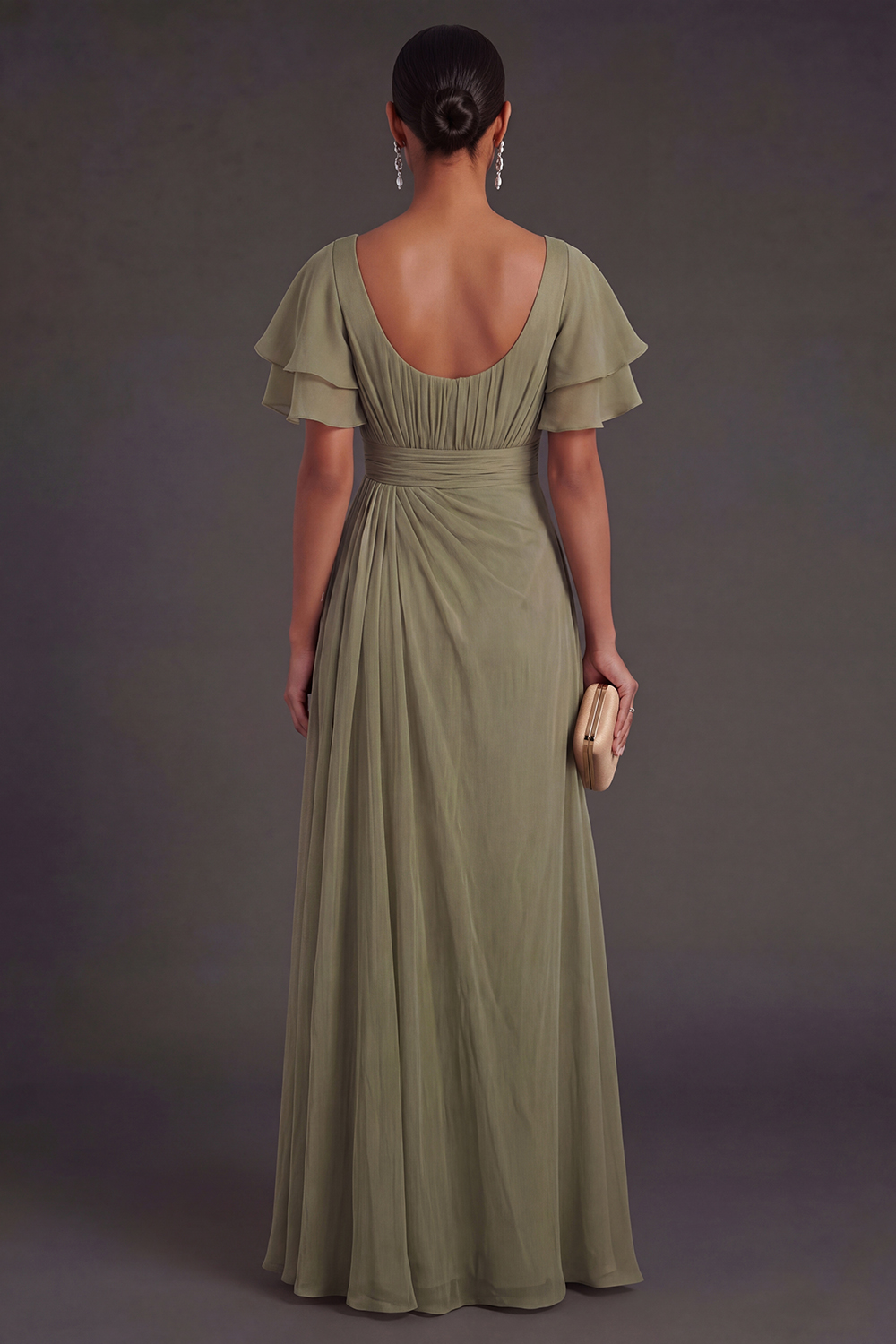 Dusty Sage Sheath V Neck Ruched Long Formal Dress