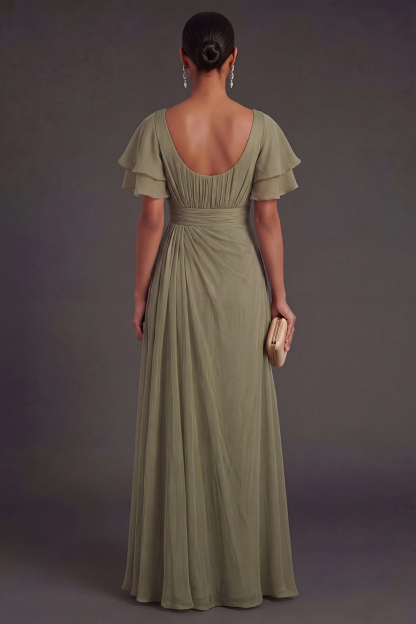 Dusty Sage Sheath V Neck Ruched Long Formal Dress